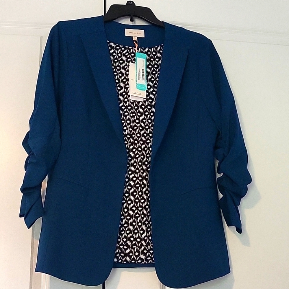 NWT ruched-sleeve 2/3 sleeve open blazer jacket